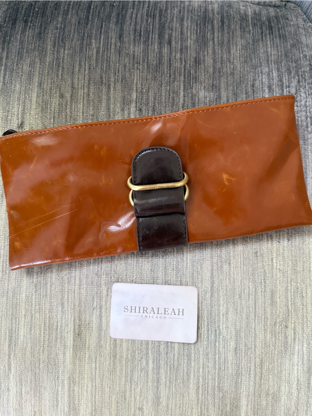 Shiraleah Cognac and Dark Brown Leather Envelope Clutch